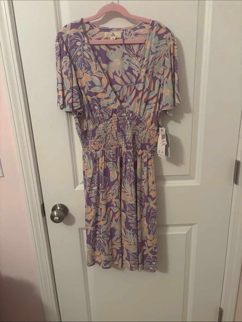 Rip Curl Lavender Floral V-Neck Smocked Midi Dress